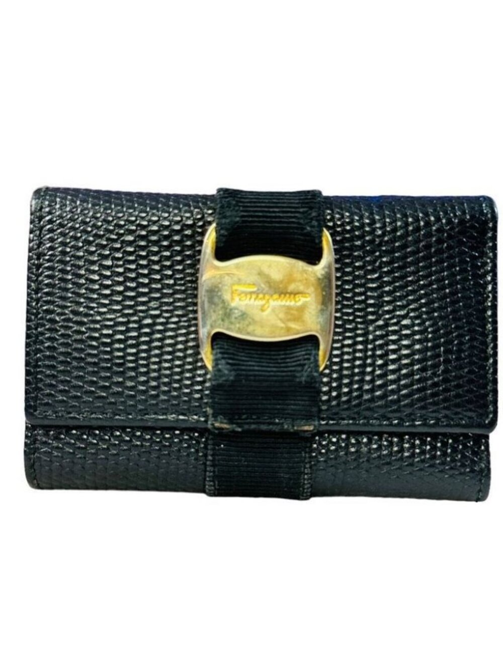 Salvatore Ferragamo Vara Black Leather Key Case Pouch Women’s Compact Unisex